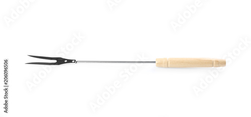 New barbecue fork with wooden handle on white background