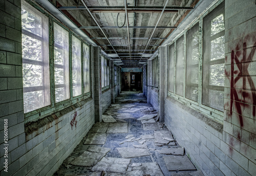 Decaying hallway in abandoned hospital in Pennslyvania
