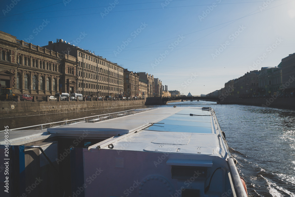 Water excursions along the rivers and canals of St. Petersburg. Leshtukov bridge.
