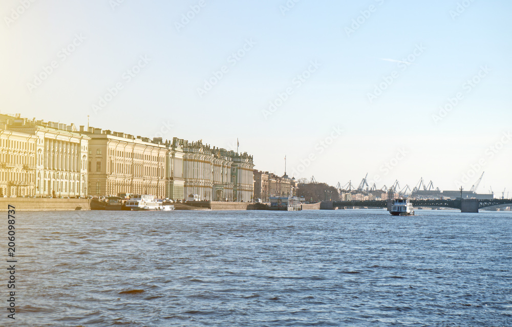Palace bridge and Hermitage in Saint-Petersburg.