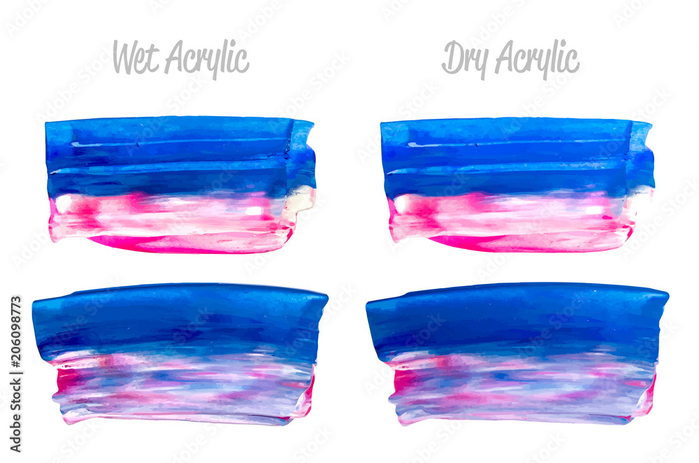 Vector purple, red, blue, white paint smear stroke stain set. Abstract acrylic textured art illustration. Acrilyc Texture Paint Illustration. Hand drawn brush strokes vector elements. Acrilyc strokes.