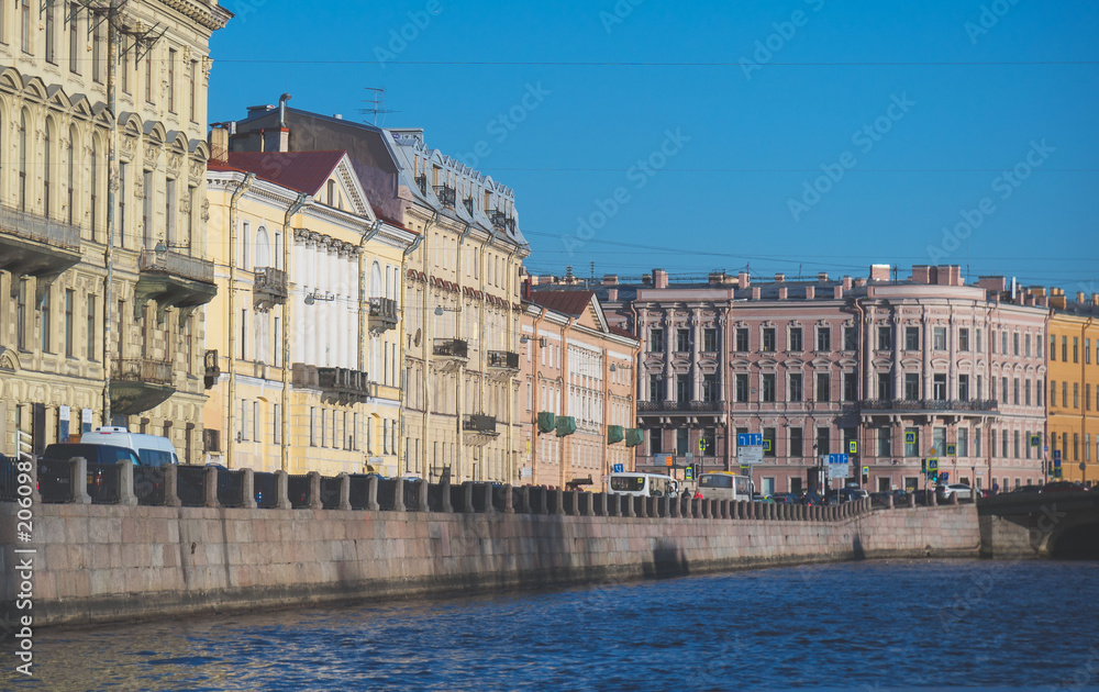 Embankment of Fontanka river in Saint-Petersburg.