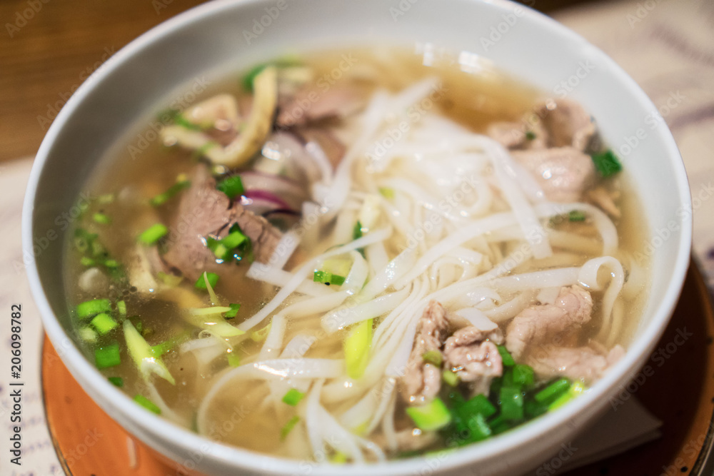 Vietnamese classic noodle soup in the Asian restaurant. Vietnamese classic noodle soup in the Asian restaurant.