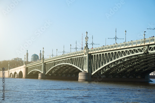 Troitsky drawbridge bridge across the Neva River in St. Petersburg.