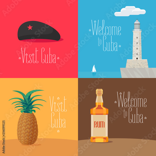 Set of vector illustrations with Cuban symbols