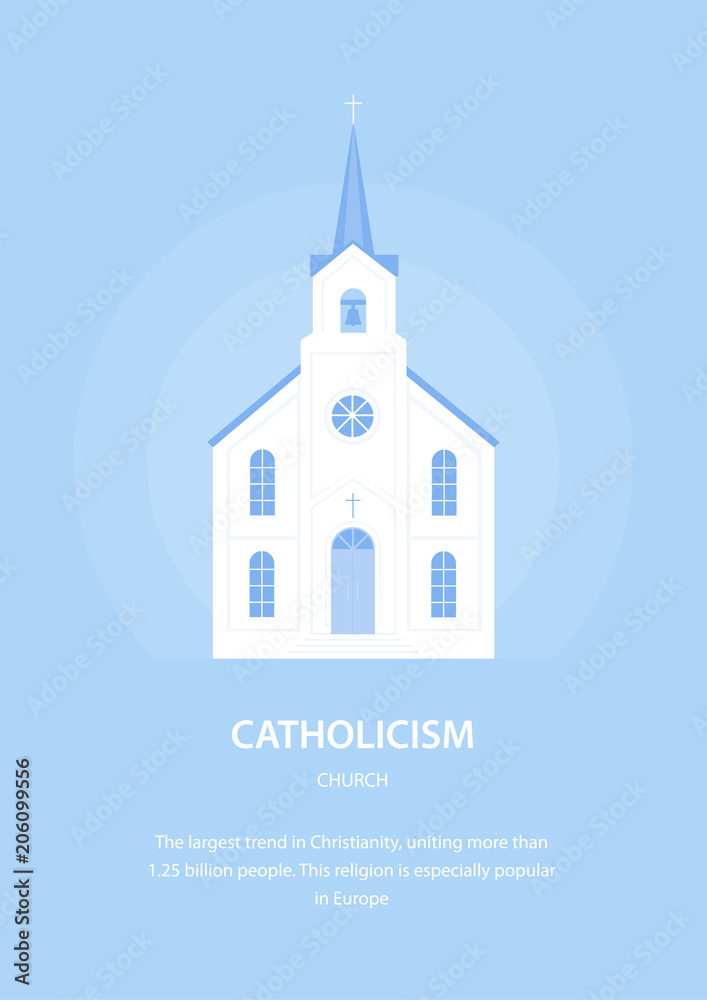 Catholic church. Christianity. Religion and architecture of Europe. Vector illustration