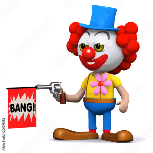 3d Clown plays a prank with a toy gun