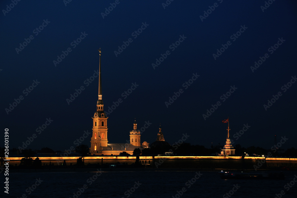 Russia, St. Petersburg, view of the Peter and Paul Fortress in the evening