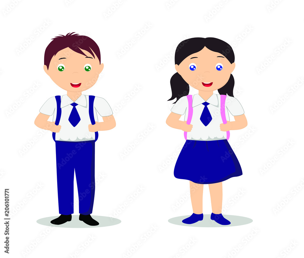 Vector illustration, school children boy and girl