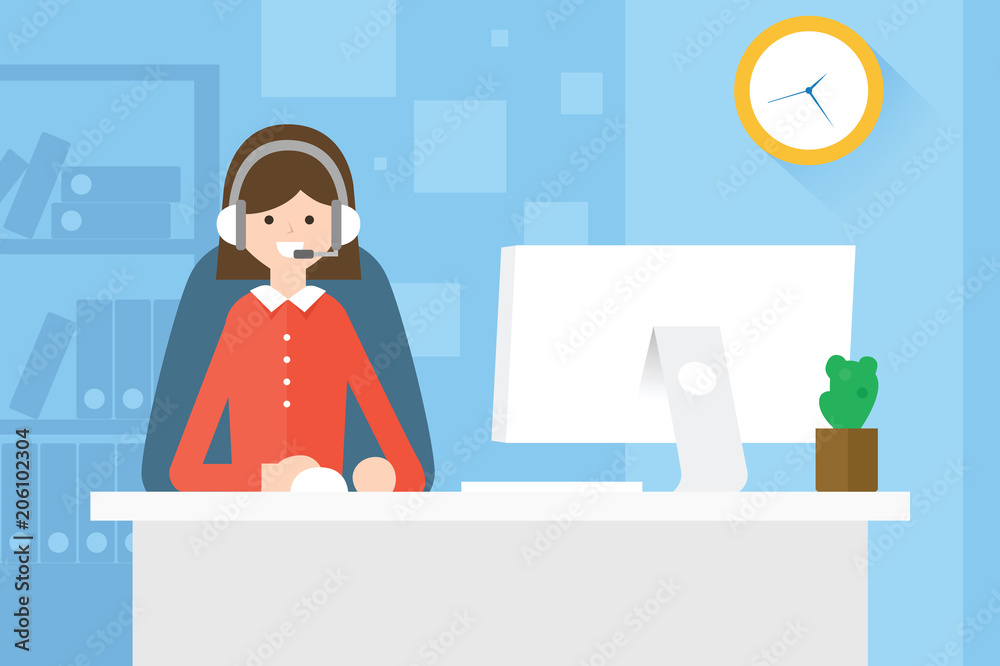 Call center operator at the office do a customer service Call center operator at the office do a customer service