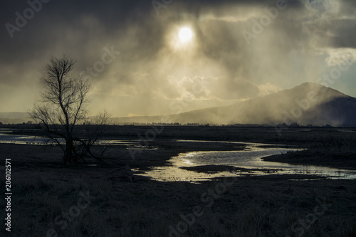 Sun through snow storm