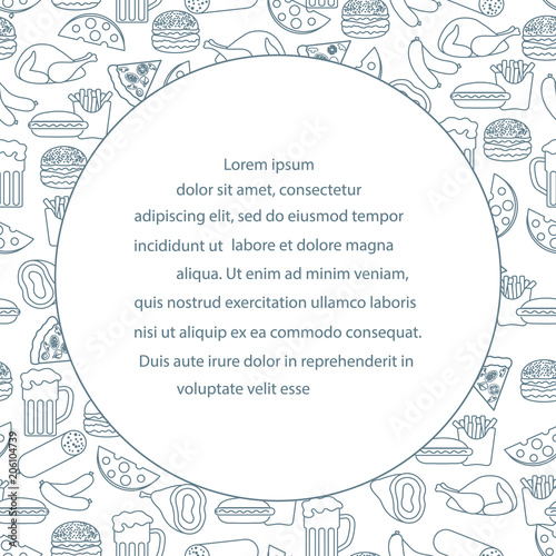 Beer, different types of food and fast food.