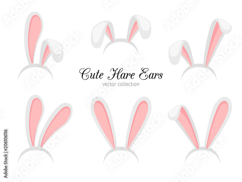 Hare ears. Vector funny cartoon easter rabbit or bunny ears band for costume design isolated on white background