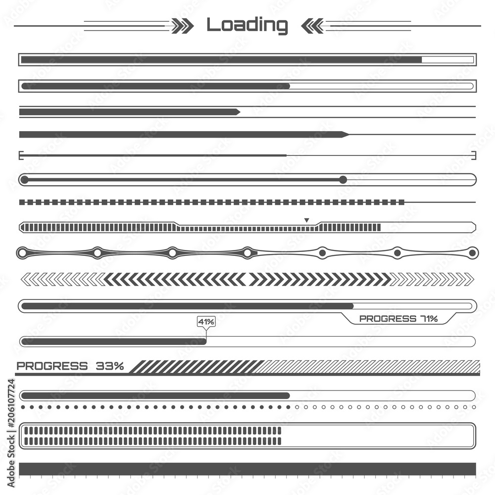 Set of black hud loading lines infographic elements. Futuristic user interface. Virtual graphic. Infographic elements. Digital dashboard panel illustration Set of black hud loading lines infographic elements. Futuristic user interface. Virtual graphic. Infographic elements. Digital dashboard panel illustration
