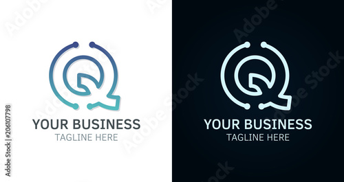 Letter Q minimal logo icon design. Vector template graphic elements. Technology, digital interfaces, hardware and engineering concepts. Graphic made of circuits