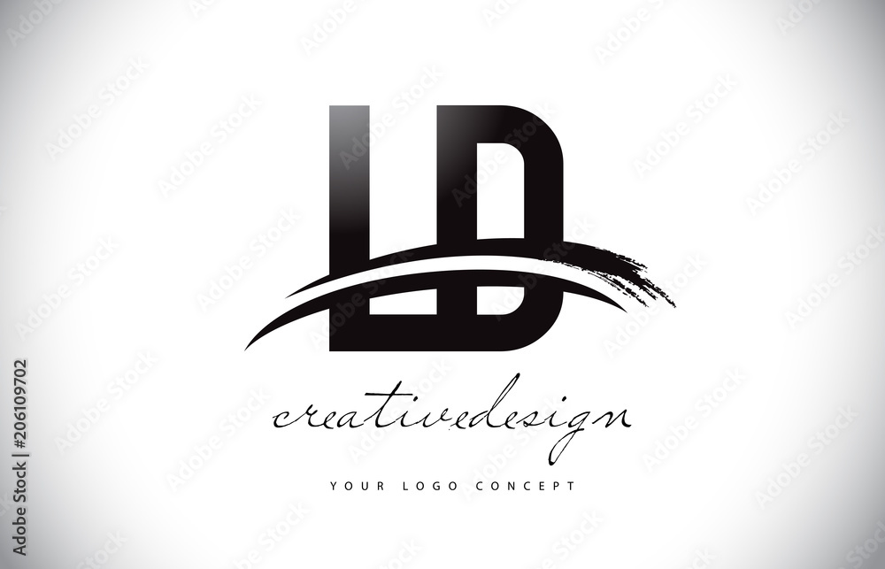 LD L D Letter Logo Design with Swoosh and Black Brush Stroke. LD L D Letter Logo Design with Swoosh and Black Brush Stroke.