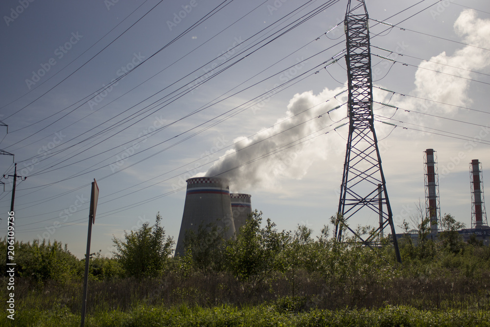 power plant pipes smoke steam