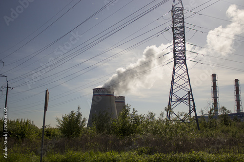 power plant pipes smoke steam