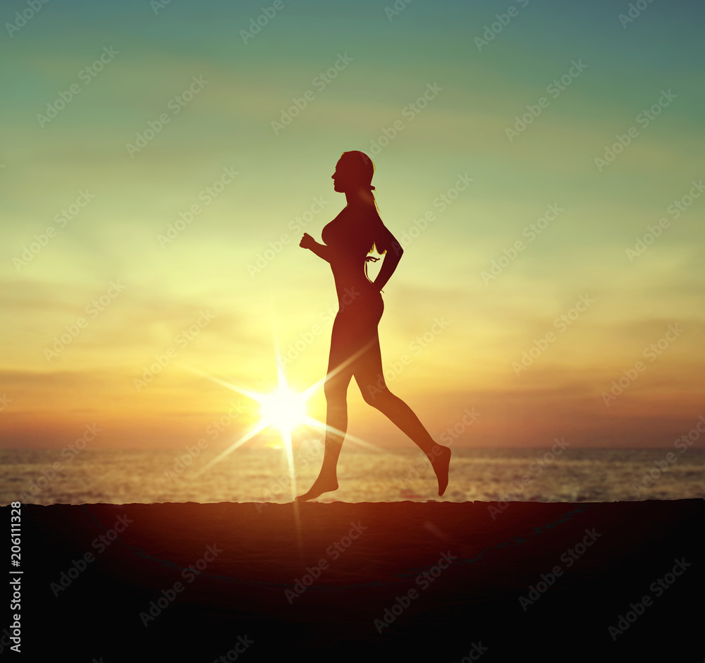 Calm woman running on the tropical beach