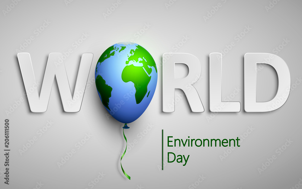 World Environment day with Planet Earth world balloon. Vector illustration for ecology, environment, green technology. World Environment day with Planet Earth world balloon. Vector illustration for ecology, environment, green technology.