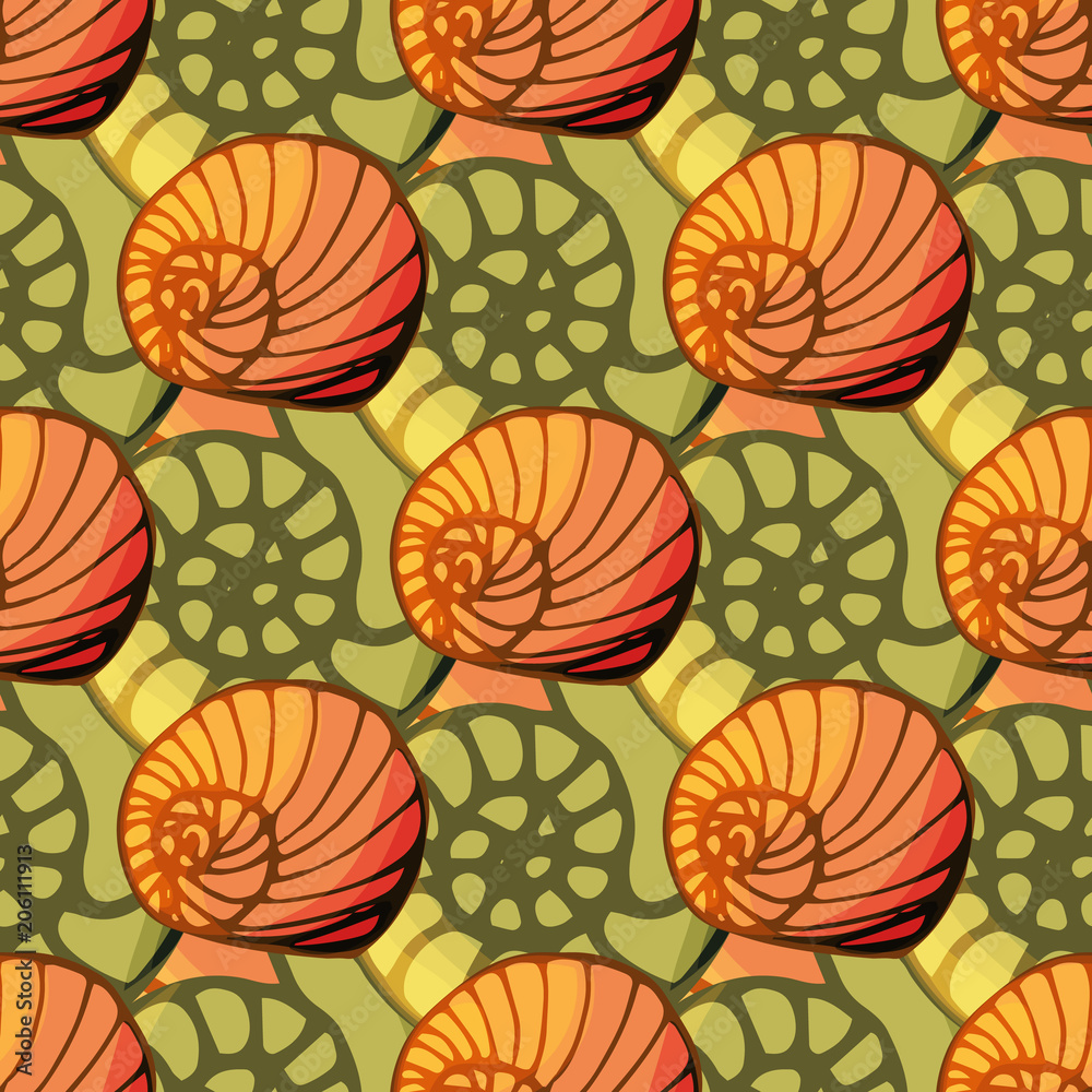 Seamless pattern with shell in cartoon style Seamless pattern with shell in cartoon style