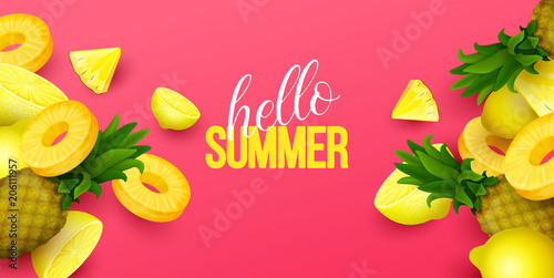 Summer background with fruits. Vector illustration.