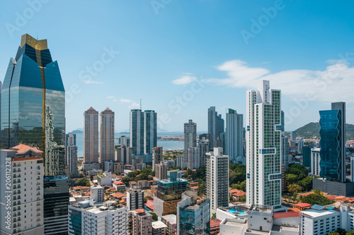 Panama City Skyline panorama from high viewpoint - modern cityscape 