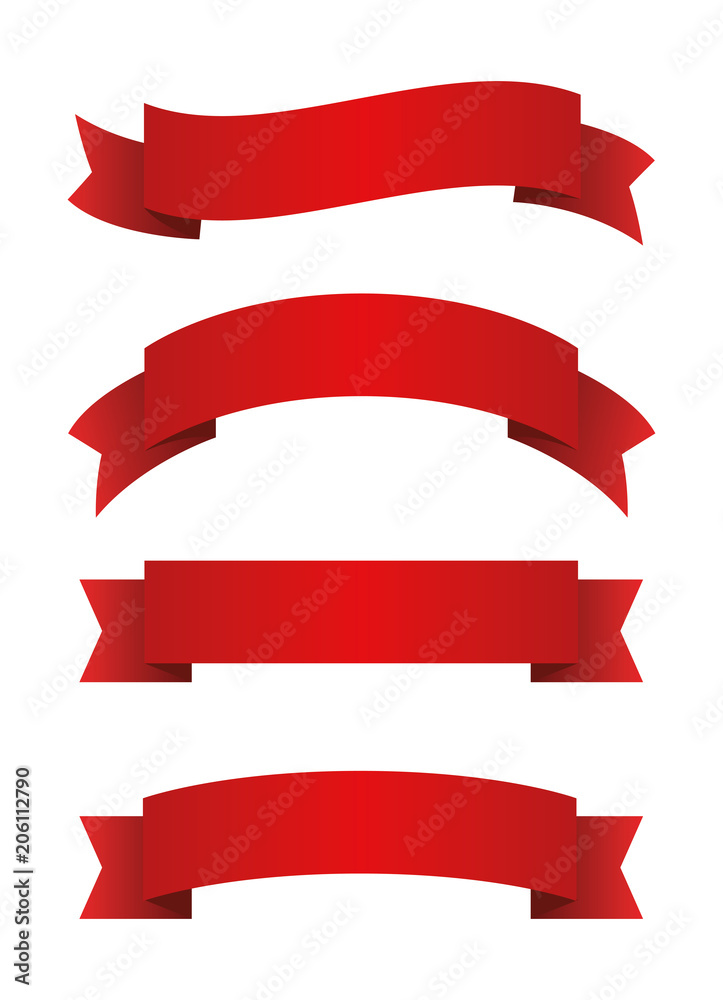 Red ribbons set. Red banners. Vector illustration