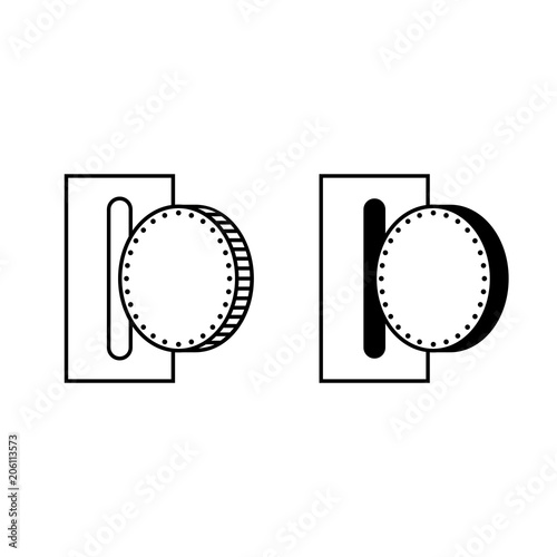 Coin put in slot icons. Coins with different edges inserted in vending machine, ATM or gambling slot machine. Vector Illustration