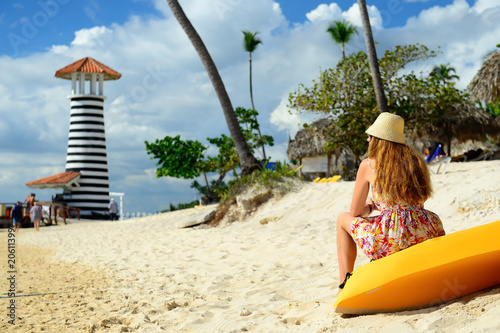 Tourist on the Dominicus beach on Dominican Republic, Bayahibe photo