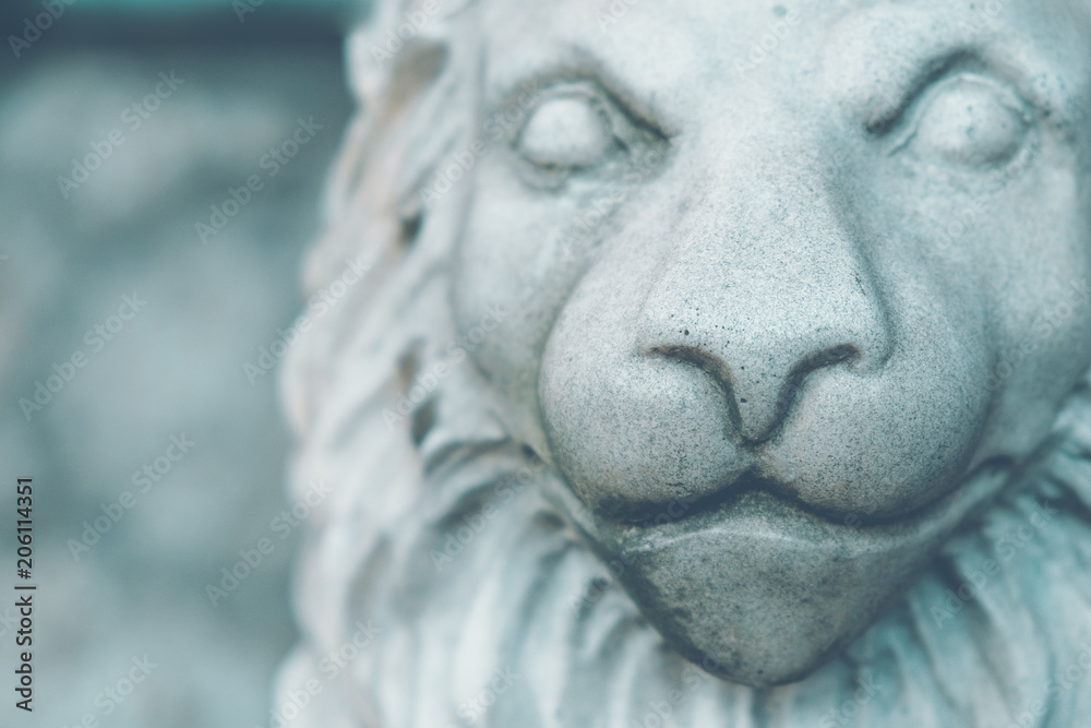 Toned Stone lion statue close-up