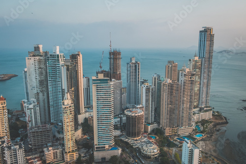 skyscraper buildings, downtown city aerial of Panama City -