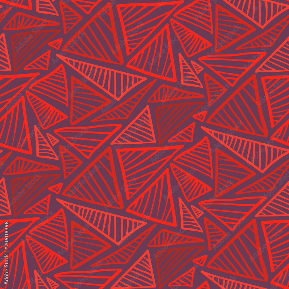 Abstract seamless pattern with bright red scribble triangles. Passionate fashion ruby vector texture with hand drawn shapes for textile, wrapping paper, surface, background, wallpaper Abstract seamless pattern with bright red scribble triangles. Passionate fashion ruby vector texture with hand drawn shapes for textile, wrapping paper, surface, background, wallpaper