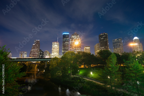 Houston Skyline over the Night Bayou