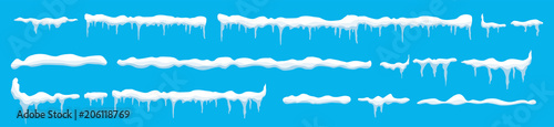 Fotografia, Obraz Creative vector illustration of ice icicle, caps, snowflakes set isolated on background