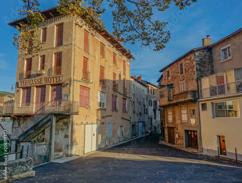 Saint Affrique, Midi Pyrenees, France - September 24, 2017: Old hotel closed on a lonely street in a French village © Rafael