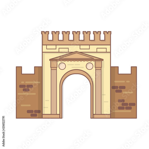 Rimini, Emilia Romagna, Italy Arch of Augustus vector, ancient romanesque gate of the city - historical italian landmark, the most ancient roman arch that still stands intact