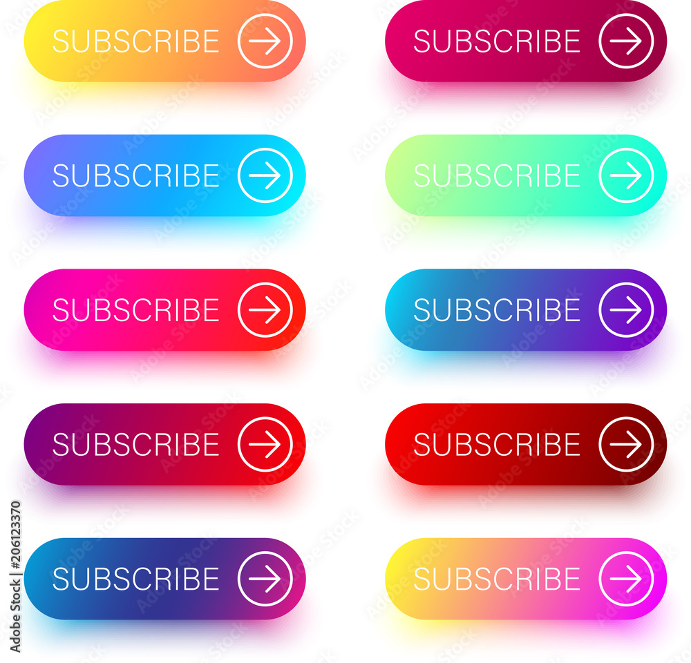 Colorful subscribe icons with arrow isolated on white. Colorful subscribe icons with arrow isolated on white.