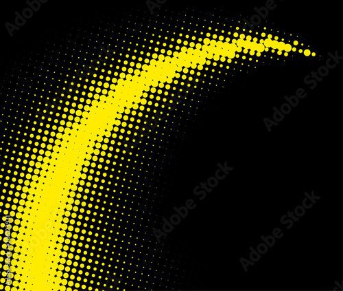 Yellow dotted halftone whirl pattern on black.
