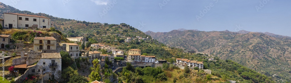 The panorama view of buildings in old mountain village Savoca in Sicily, Italy