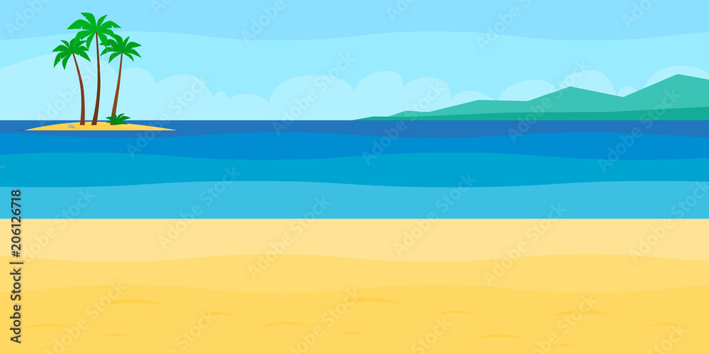 Sea panorama, beach vector background