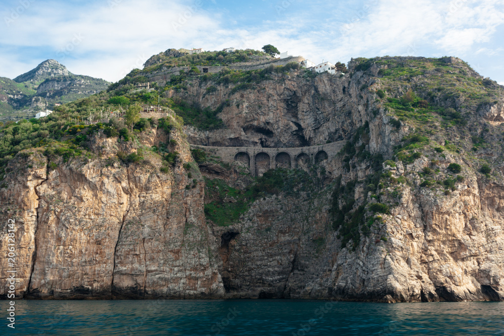 Car Bridge at the rocky Cliffs of the Italian Amalfi Coast