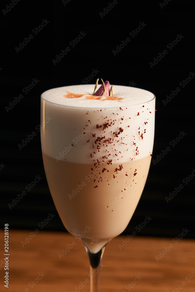 Classical Lucy cocktail on vinyl tray background. Cocktail with Gin