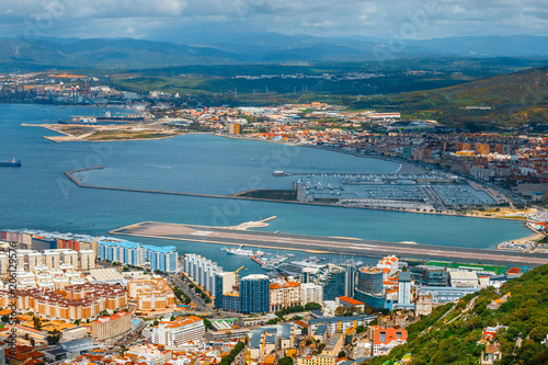 View over Gibraltar city and sea port from the top of the rock