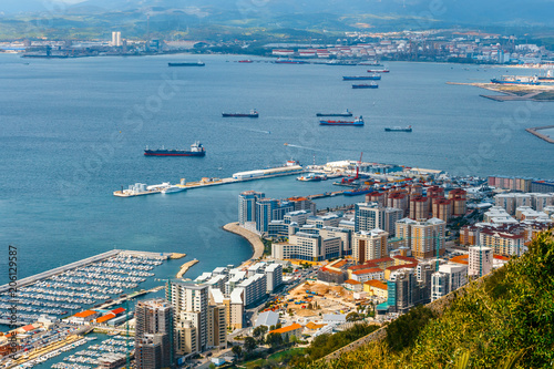 View over Gibraltar city and sea port  from the top of the rock