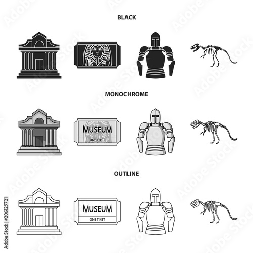 Picture, sarcophagus of the pharaoh, walkie-talkie, crown. Museum set collection icons in black,monochrome,outline style vector symbol stock illustration web.
