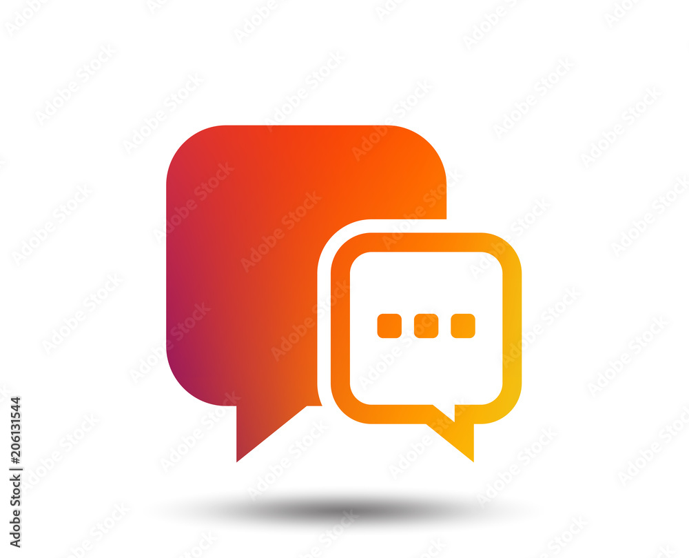 Naklejka premium Chat sign icon. Speech bubble with three dots symbol. Communication chat bubble. Blurred gradient design element. Vivid graphic flat icon. Vector