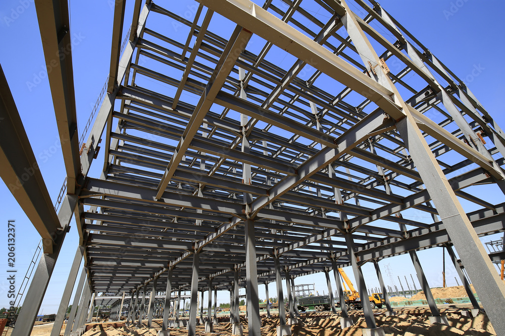 The steel frame structure under construction