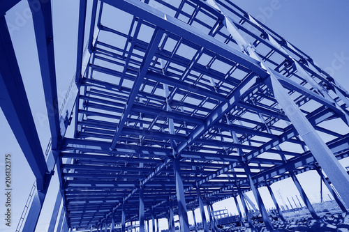 The steel frame structure under construction