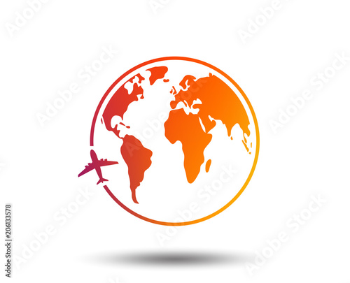 Airplane sign icon. Travel trip round the world symbol. Blurred gradient design element. Vivid graphic flat icon. Vector